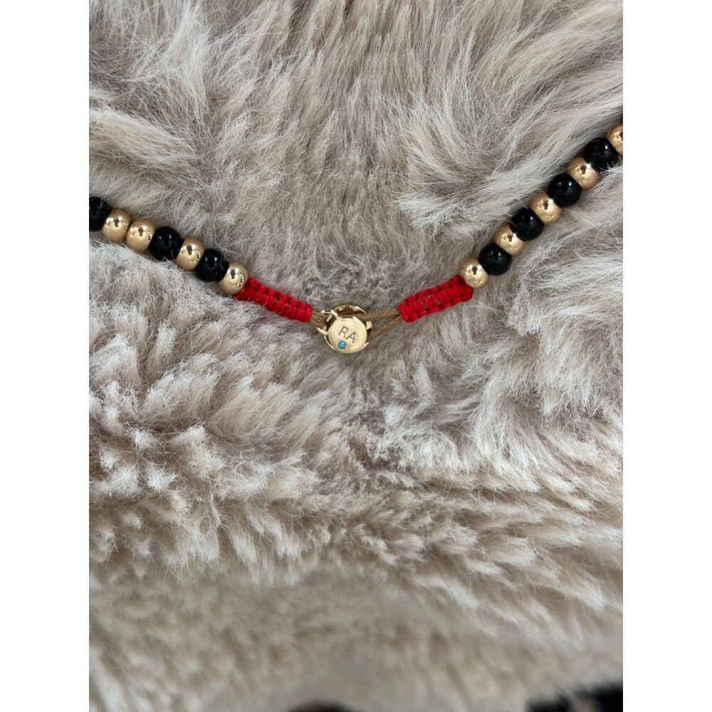 Roxanne Assoulin Black & Gold Beaded Necklace Gold Tone Macrame Slider NWOT - Picture 3 of 5
